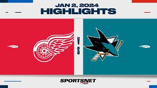 NHL Highlights  Red Wings vs Sharks  January 2 2024 [upl. by Airdnek44]