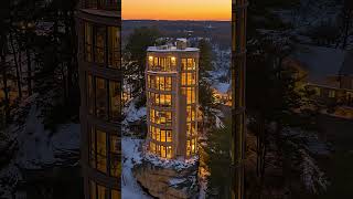 Stunning Night View Towering Illuminated Cliff Building in Snowy Landscape 🌙✨ modernexterior [upl. by Gaal]