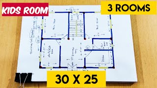 30 x 25 village house plan II 30 x 25 ghar ka naksha 3 room II 750 sqft home design [upl. by Morgenthaler]