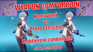 Ganyu Hamayumi vs Prototype Crescent Weapon damage comparison in 9 different conditions [upl. by Drucill]