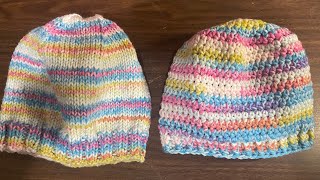 Knitting vs Crochet with Variegated Yarn [upl. by Llerrahs]