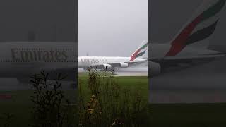 EPIC SPRAY Watch WORLDS LARGEST plane wash the runway taking off aviation a380 planespotting [upl. by Hesoj880]