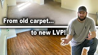 How to Remove Carpet and Install Vinyl Flooring  Duralux Luxury Vinyl Plank LVP over Concrete [upl. by Rhianna]