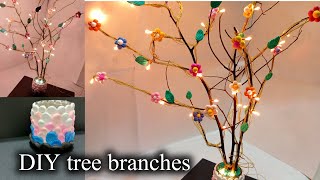 tree branches decoration ideas  how to make flower vase  clay art  fairy lights [upl. by Ahsenroc]