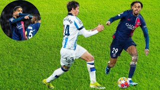 Bradley Barcola Mega Performance Against Real Sociedad uefa [upl. by Crescantia]