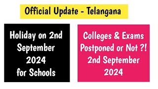 Exam Postponed or Not Holiday 2nd September 2024 Schools Colleges Telangana OU KU PU TU MGU SU JNTUH [upl. by Rexfourd]