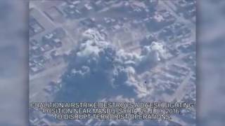 Coalition warplanes destroy an ISIS position near Manbij Syria to disrupt terrorist operations [upl. by Ehr]