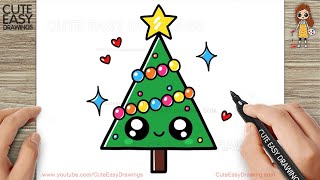 How to Draw a Cute Christmas Tree Easy Drawing and Coloring for Kids and Toddlers [upl. by Shabbir]