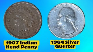 1964 silver quarter  1907 Indian head penny [upl. by Wallack548]