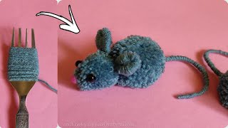 DIY Easy pom pom mouse 🐁 woolen craft rat or mouse [upl. by Derry]