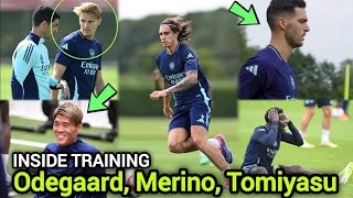 INSIDE ARSENAL TRAINING TODAY SHOCK RETURN OF ØDEGAARD TOMIYASU amp MERINO READY TO DOMINATE [upl. by Pomona]