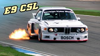 Flamethrowers BMW E9 CSL  Great exhaust sounds  Racing in 2023 [upl. by Kristel]