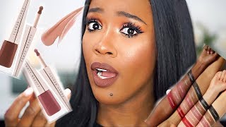 NEW FENTY BEAUTY STUNNA LIP PAINT UNCUFFED UNVEIL UNBUTTON on DARK SKIN [upl. by Arihsay46]