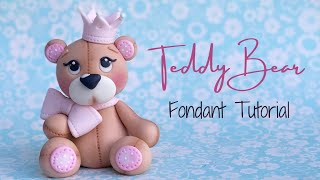 Cute fondant TEDDY BEAR with crown amp bow cake topper tutorial weights included [upl. by Adella]