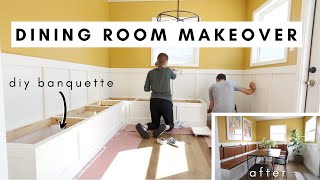 EXTREME DINING ROOM MAKEOVER  DIY Built In Banquette With Storage  budget friendly dining room [upl. by Cerf]