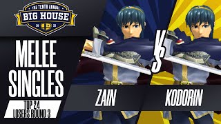 Zain vs KoDoRiN  Melee Singles Top 24 Losers Round 3  The Big House 10  Marth vs Marth [upl. by Aibara853]