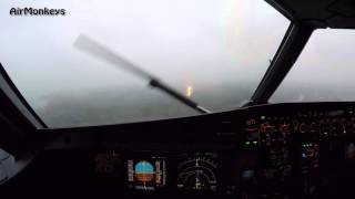 Gimbalstabilized Cockpit Cam  gusty approach  Airbus A320 [upl. by Anirtek]