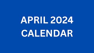 April 2024 Calendar with Holidays in USA India UK Australia Canada [upl. by Selyn165]