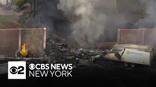 Tractortrailer fire shuts down Route 3 in Clifton NJ – Watch extended coverage [upl. by Oicangi]