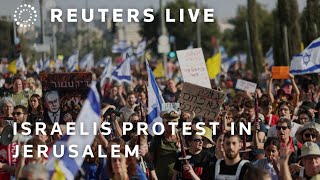 LIVE Israelis protest in Jerusalem to demand a deal with Hamas [upl. by Nylsej864]