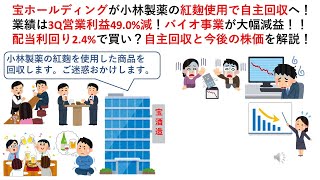 宝ホールディングが小林製薬の紅麹使用で自主回収へ！業績は3Q営業利益490減！バイオ事業が大幅減益！！配当利回り24で買い？自主回収と今後の株価を解説！ [upl. by Aiouqahs]