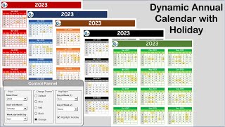 Free Dynamic Annual Calendar with Holiday and Control Panel [upl. by Yhtir96]