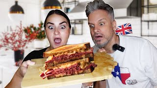 Brits Try REUBEN SANDWICH For The First Time  we made our own Corned Beef [upl. by Ahsiya]