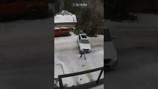 Ice storm leaves Portland roads slick Man slips on driveway [upl. by Lerraj]