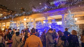 London Christmas Lights amp Trees ✨❄️🎄 Covent Garden ‘Snowy Frozen’ Night Walk 2021 4K HDR [upl. by Gershon785]