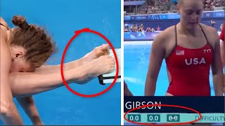 American diver Alison Gibson Scores 00 in Olympics as Feet collide with board while in midair [upl. by Candie81]