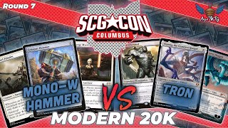 MTG Modern  MonoWhite Hammer vs Tron  SCGCON Columbus Modern 20k  Round 7 [upl. by Nelhsa]