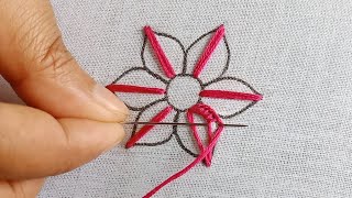 Hand Embroidery Flower DesignNeedle Point artFloral Embroidery Pattern সহজে সুন্দর ফুল সেলাই করুন [upl. by Ailuig]