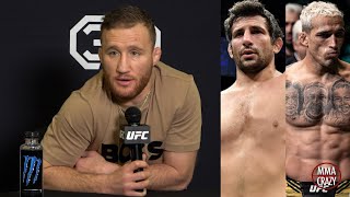 Justin Gaethje Predicts Charles Oliveira vs Beneil Dariush for UFC 287 [upl. by Dnomsaj]