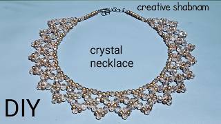 super easy crystal necklace at home DIY crystal necklace at home party wear necklace [upl. by Rollet]