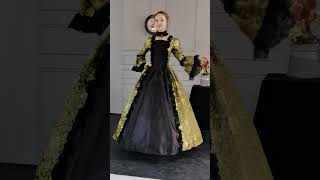 Newest Renaissance Gold Black Floral Brocade Victorian Dress 1860s Historical Masquerade Ball Gowns [upl. by Osrick]