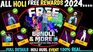 HOLI EVENT FREE FIRE 2024 FREE BUNDLE amp MORE HOLI REWARDS 2024 HOLI MISSION KAISE COMPLETE HOGA [upl. by Rusert]