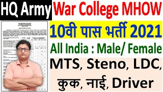 HQ Army War College MHOW Recruitment 2021 ¦¦ HQ Army War College MP Vacancy 2021 Offline Form Apply [upl. by Anton200]