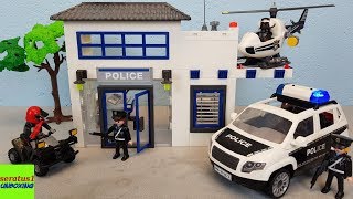 Playmobil Polizeistation 9372 auspacken seratus1 unboxing Auto Hubschrauber [upl. by Salohcim442]