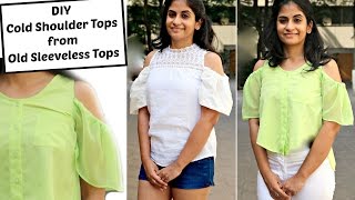 Convert Old Sleeveless Tops into Cold Shoulder Tops  How to Add Cold Shoulder Sleeves [upl. by Zetrauq]