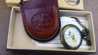 Mickey Mouse Pocket Watch Disney Time Works Quartz Leather Case [upl. by Agustin]