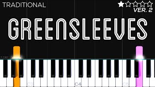 GREENSLEEVES  EASY Piano Tutorial [upl. by Haldeman]