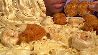 CREAMY SHRIMP ALFREDO PASTA ASMR EATING SOUNDS [upl. by Eissel]