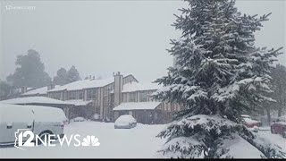 Winter storm drapes Flagstaff in snow [upl. by Ahusoj]