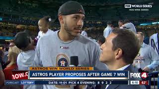 2 Rings Astros Carlos Correa makes posttitle proposal [upl. by Ardnekal]