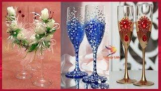 beautiful decorated wedding wine glass sets ideasToasting Glasses for wedding DIY Tutorial [upl. by Terina]