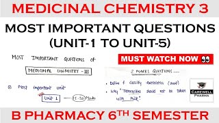 Medicinal Chemistry 6th semester Important Questions  Most Important Questions  Carewell Pharma [upl. by Arden]