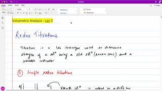 Volumetric Analysis Redox Reactions  Lec 7 [upl. by Jdavie]