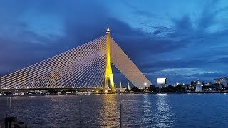 Rama VIII Bridge  Bangkok  River Side View [upl. by Ihcekn]