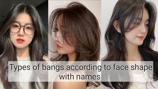 Types of hair bangs according to face shape with namesTHE TRENDY GIRL [upl. by Skipp]