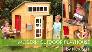 Modern Outdoor Playhouse  Watch KidKrafts Toy Review of Kids Wooden Playhouse [upl. by Lesab239]